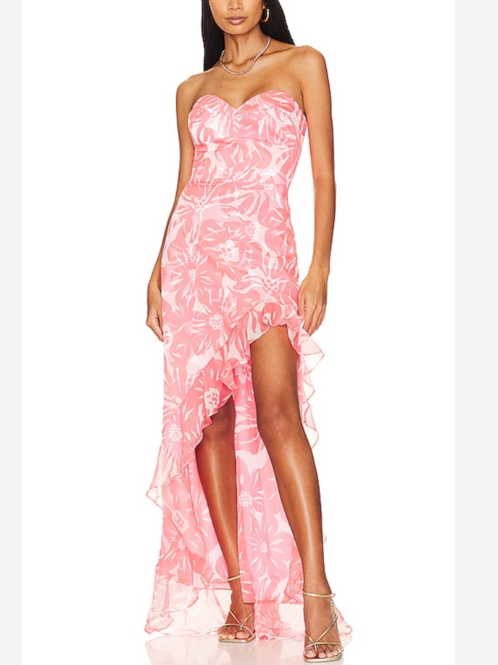 Amanda Uprichard x Revolve Pink Floral Ruffle Eden Strapless Maxi Gown Dress XL